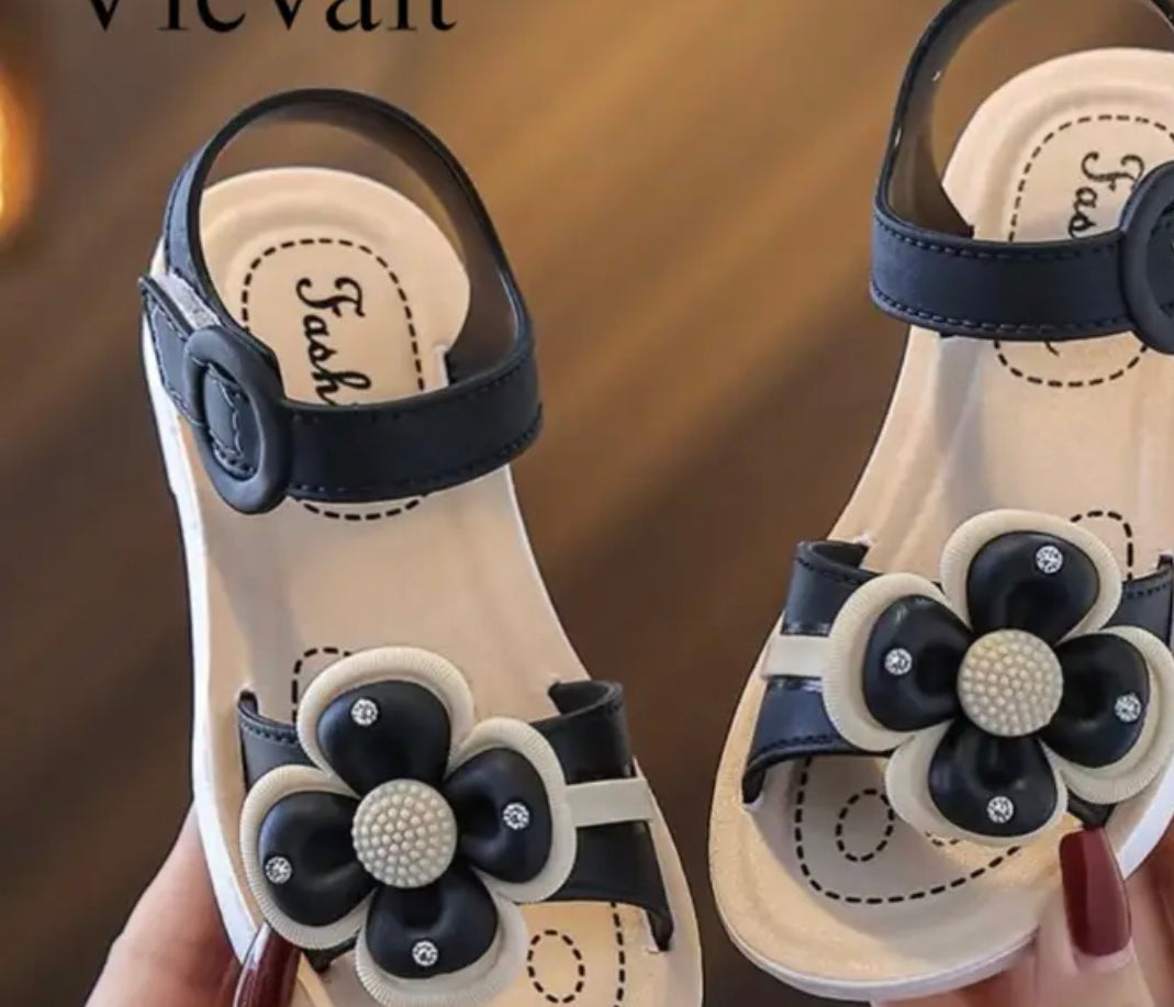 Black and White Flower Sandals