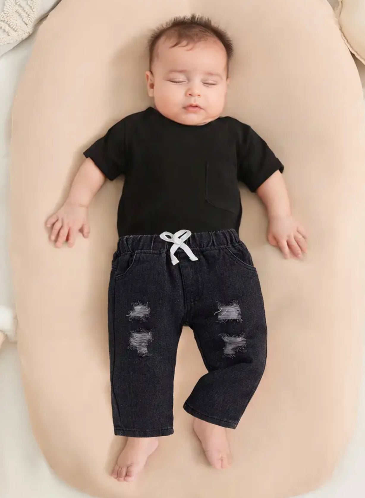 2 Pc Denim Rip Jeans Set