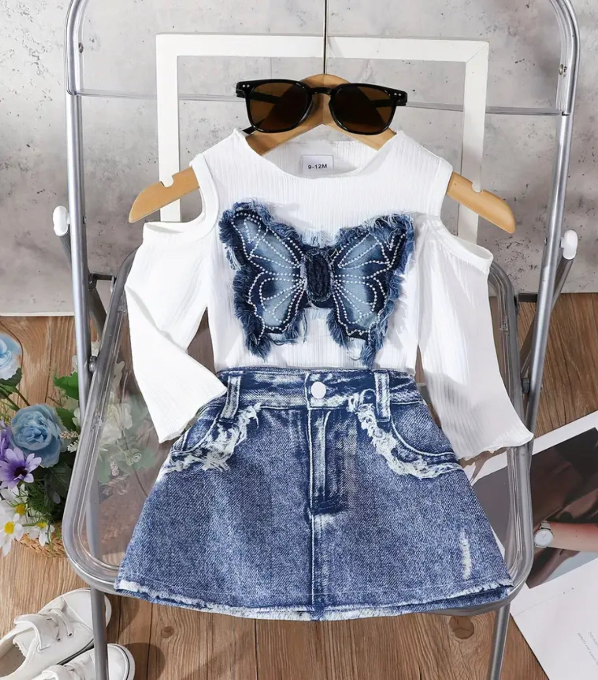 Butterfly Denim Skirt Set