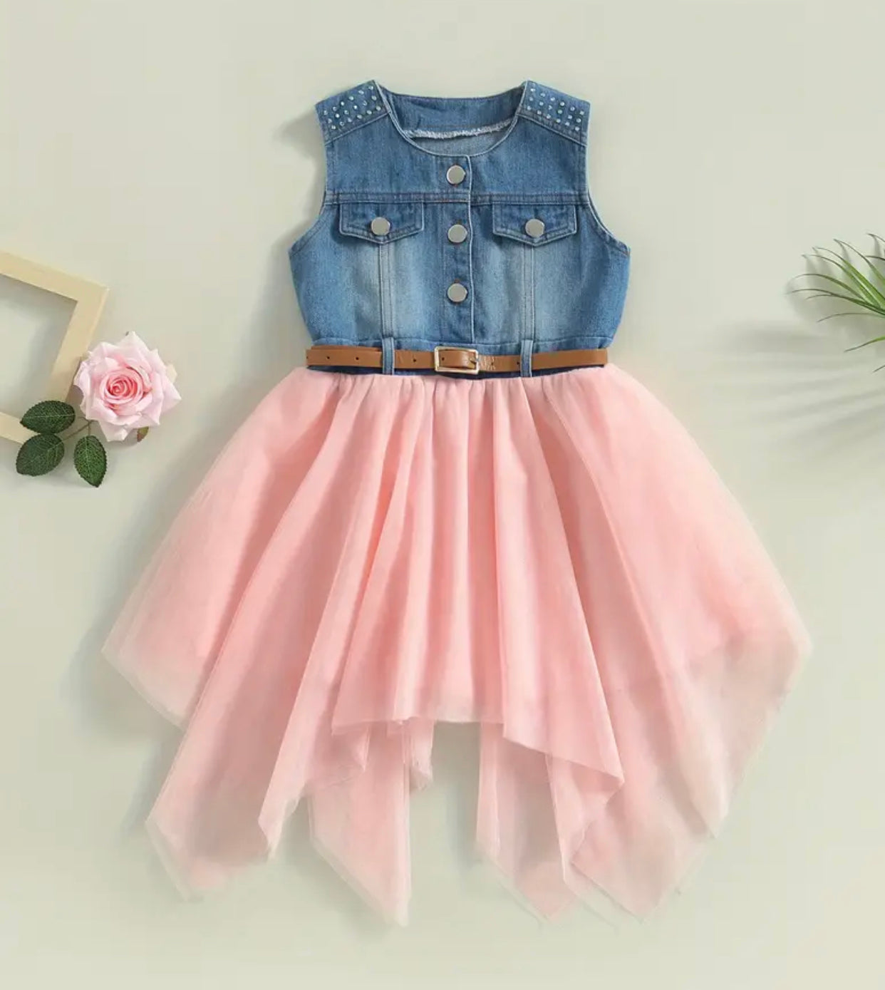 Denim Dress with Lace