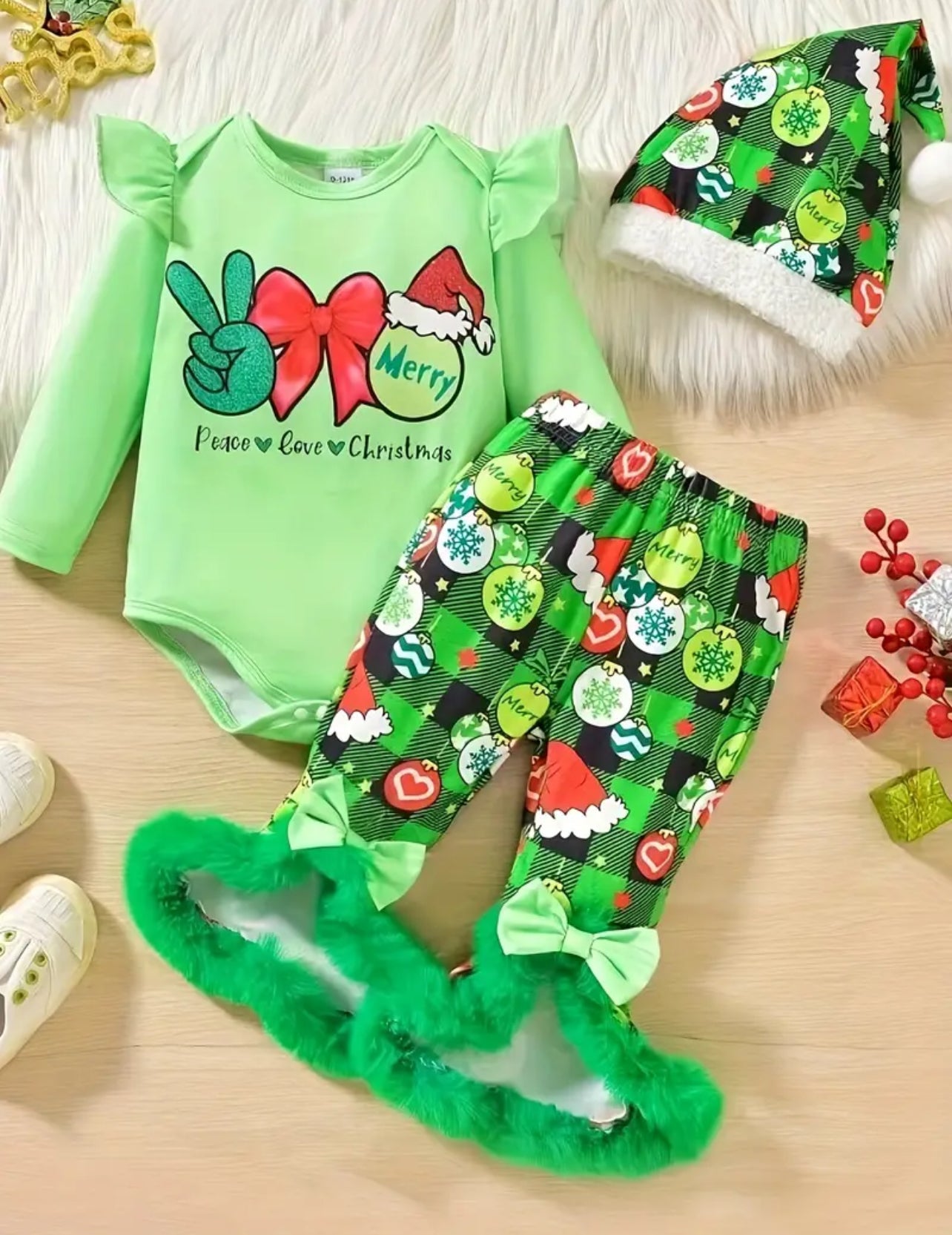 3 Pc Peace and Christmas Set w/ Hat