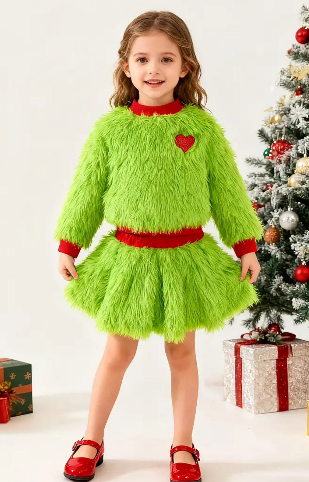 Grinch Fur Skirt Set