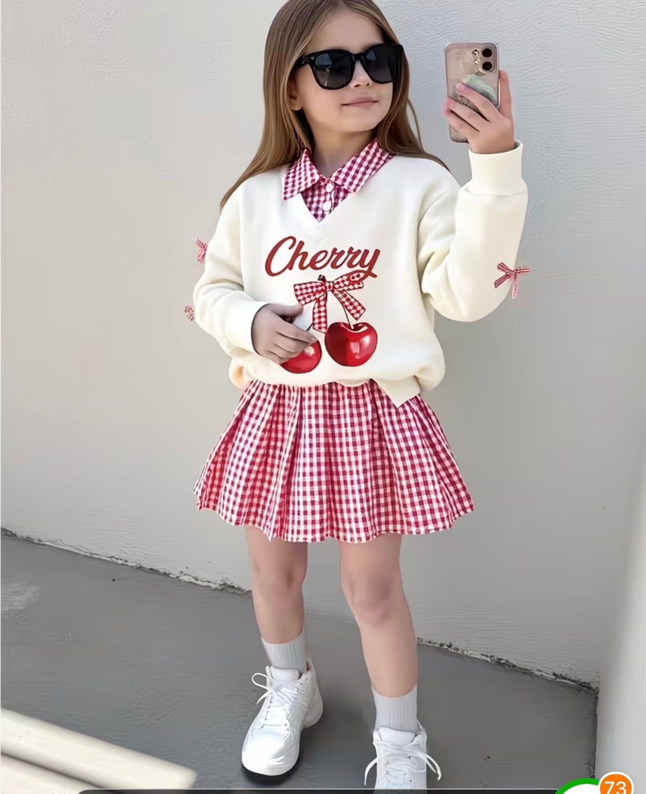 Cherry Skirt Set with Pullover