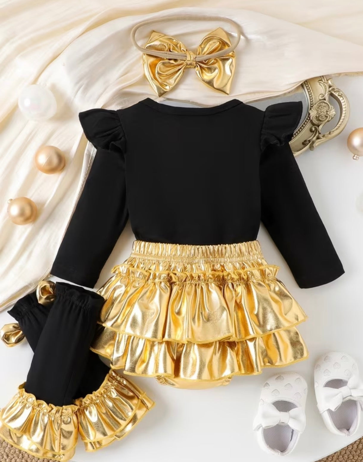 3 Pc Gold Skirt Set