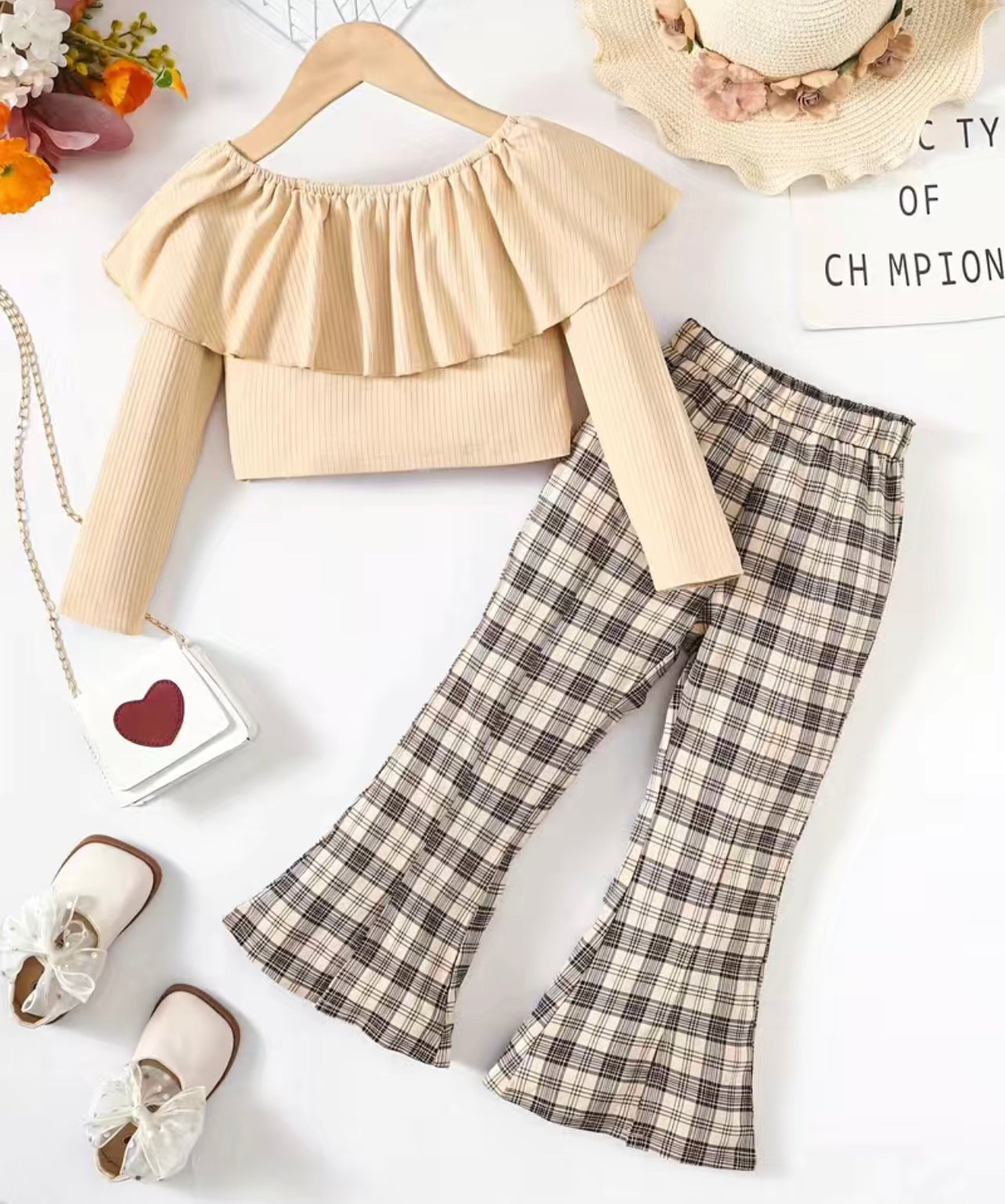 2pc tan Plaid