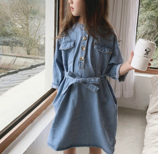 Half Button Denim Dress