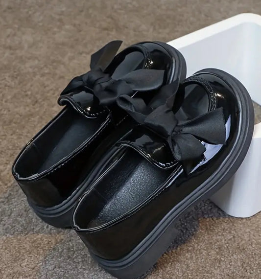 Black Slip On Shoes with Bow
