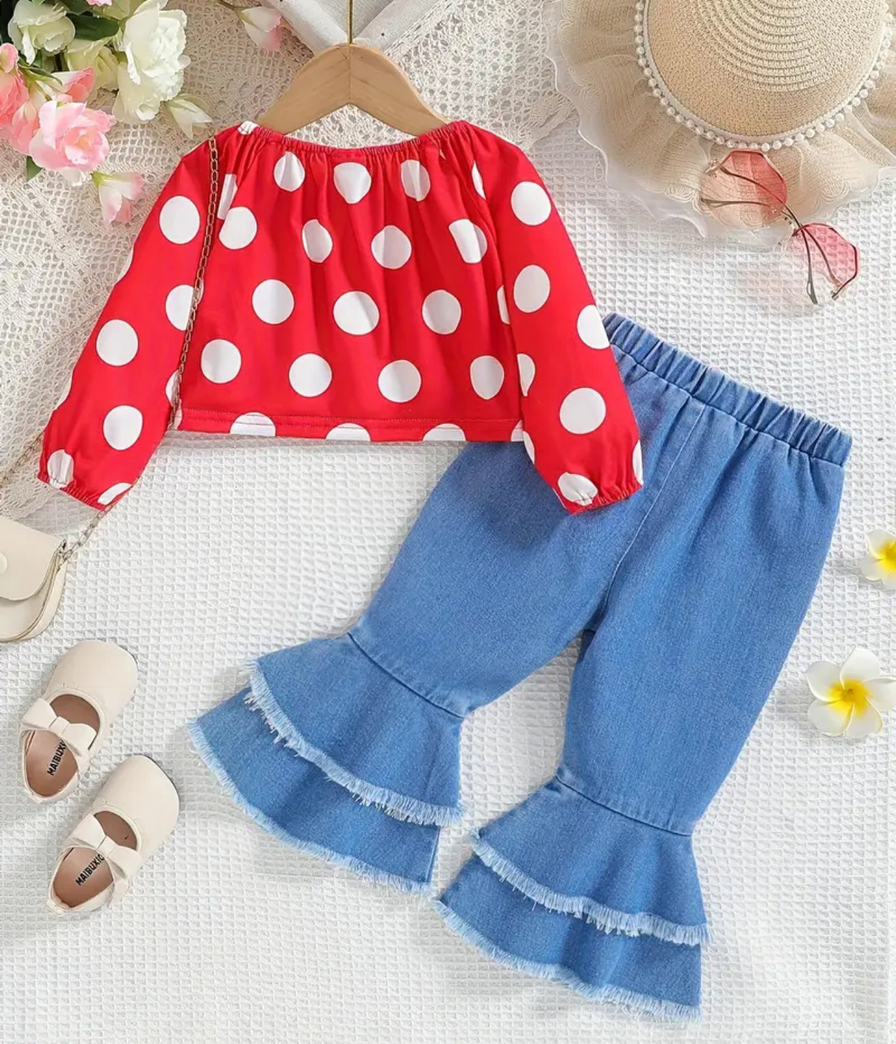 Red Polka Dot with Flare Leg Jean
