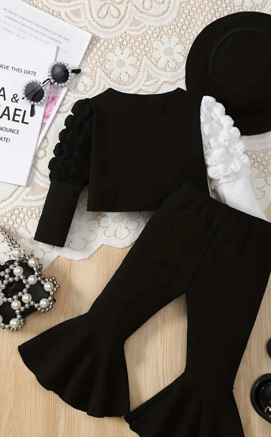 3 Pc Flare Pants set with Beret