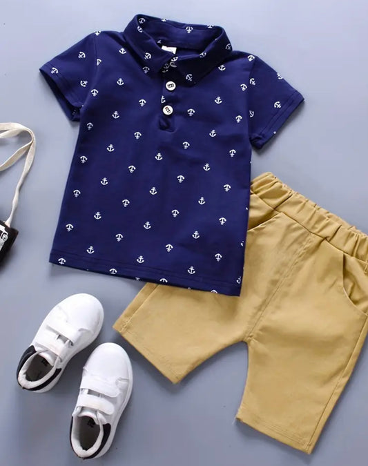 Khaki Shorts with Anchor Polo