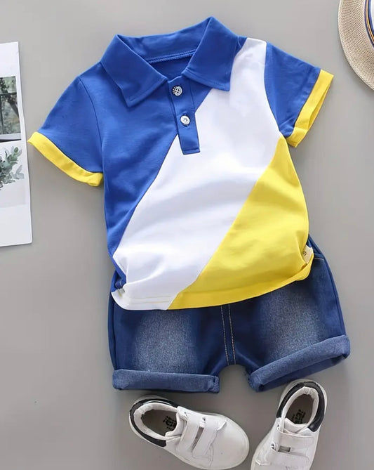 Denim Shorts with Polo Shirt