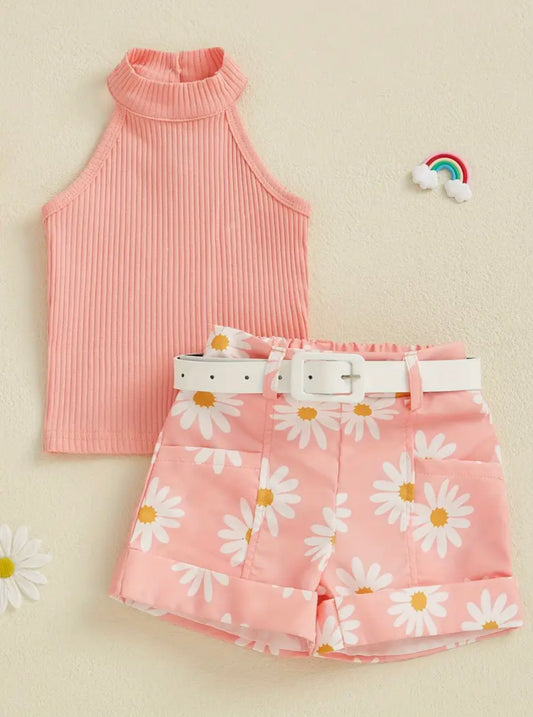Flower Short Set with Belt