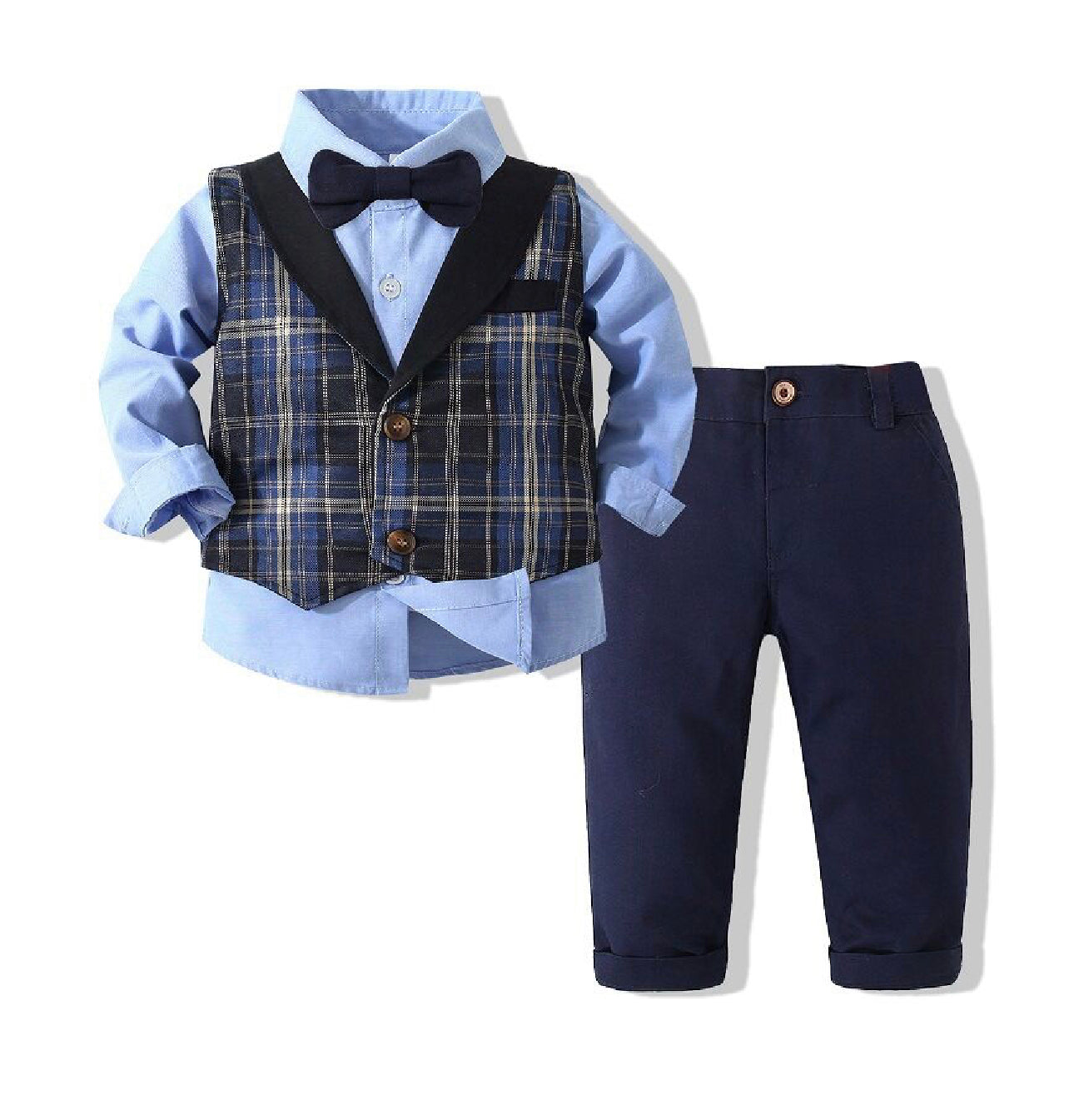 Bow tie Plaid Vest Set