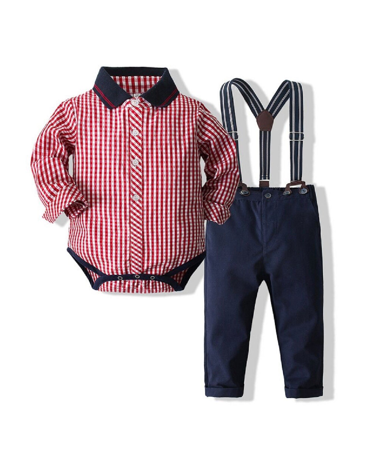 Plaid Print Boy Body Suit with Pants