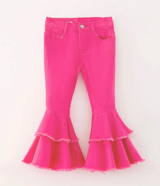 Rose Pink Denim Flare Leg