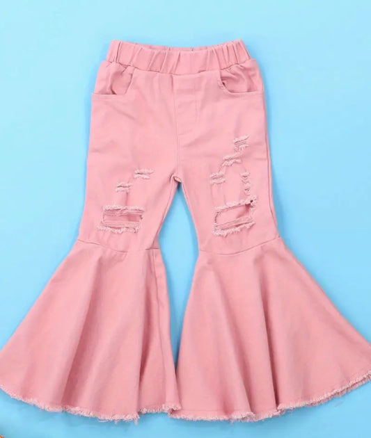 Pink Ripped Flare Leg Jeans