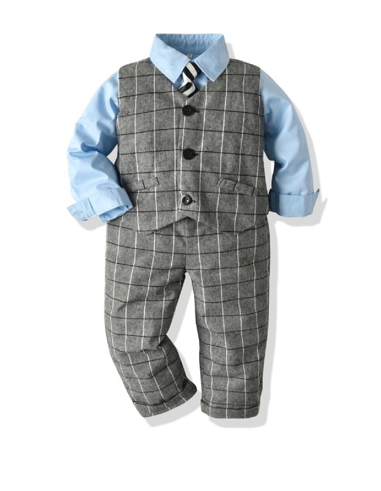 4 Pc Plaid Suit with Light Blue Shirt