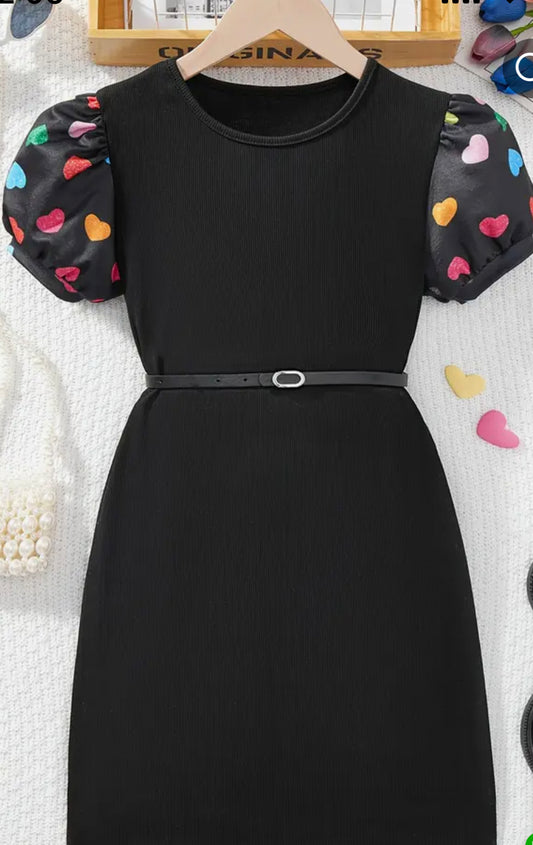 Black Dress Heart Multi Color Puff Sleeves