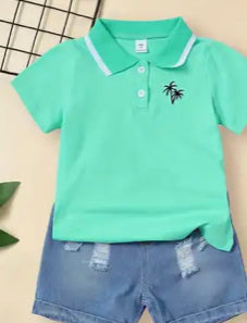 Denim Shorts with Polo Shirt
