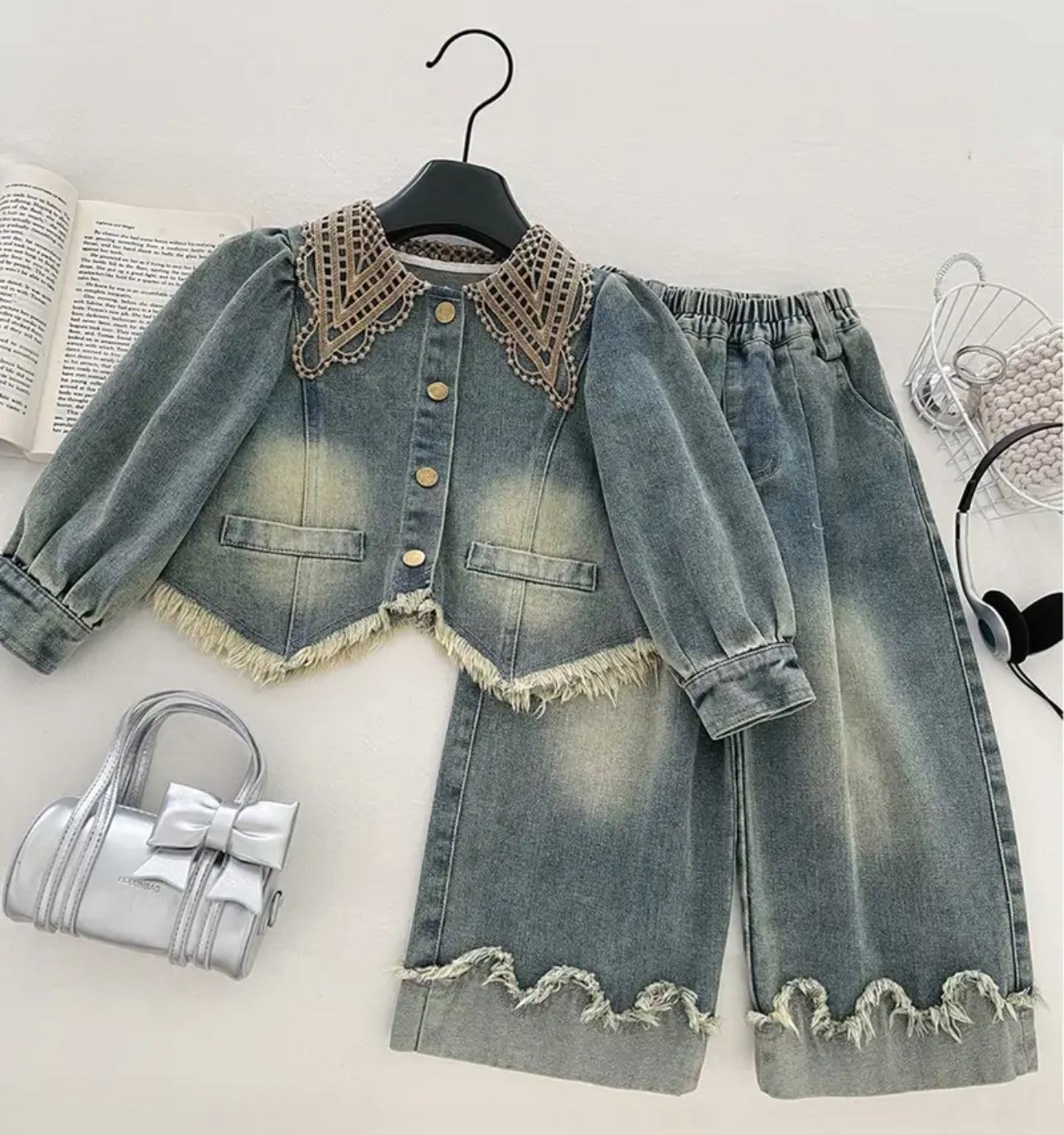 2 Pc Denim Trouser Set