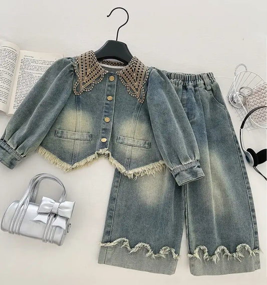 2 Pc Denim Trouser Set