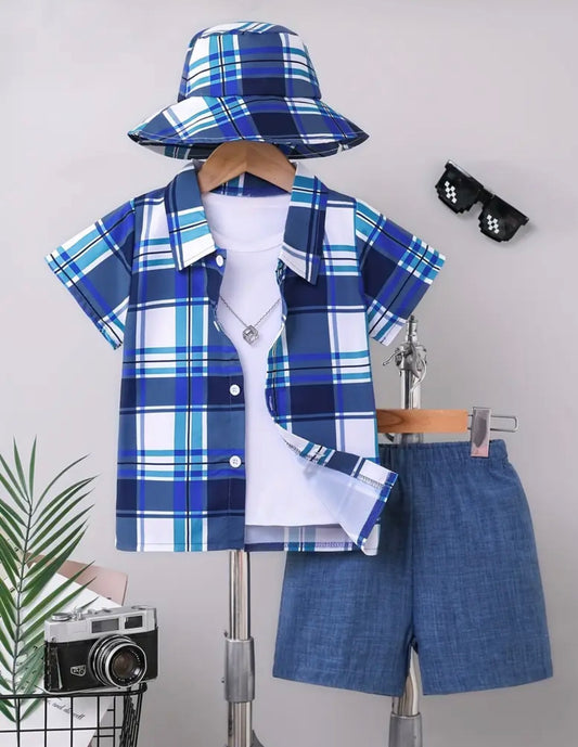 3 PC Checker Button Down Short Set