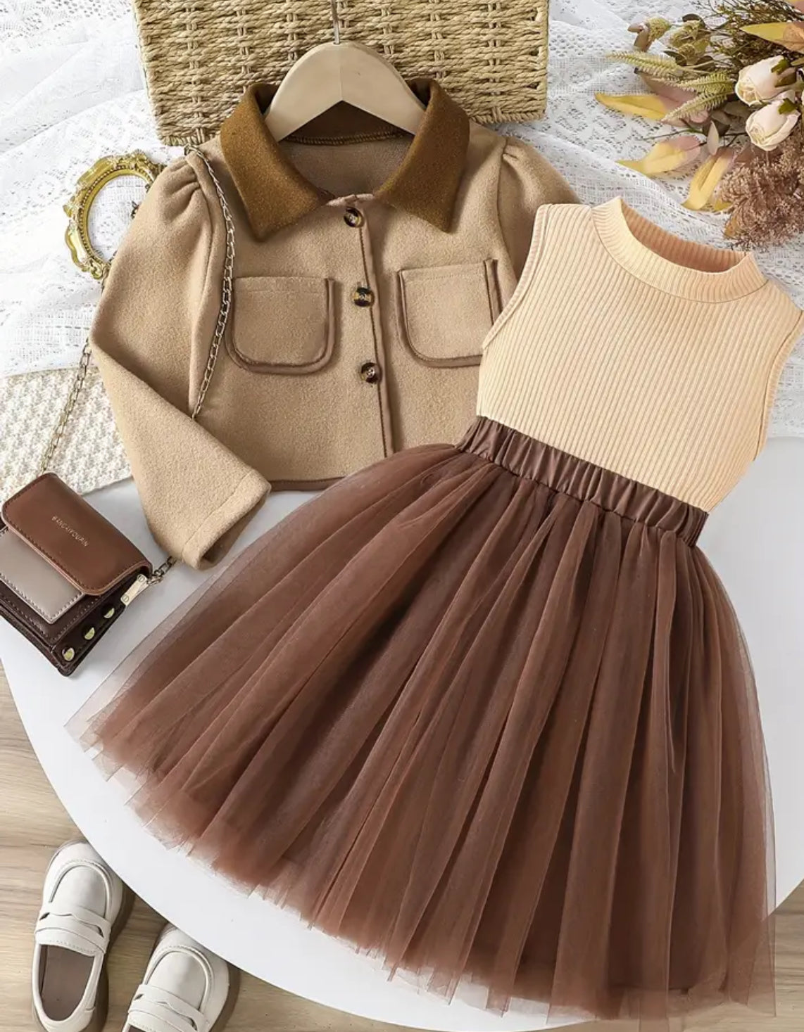 2 Pc Tan/Brown Dress with Jacket