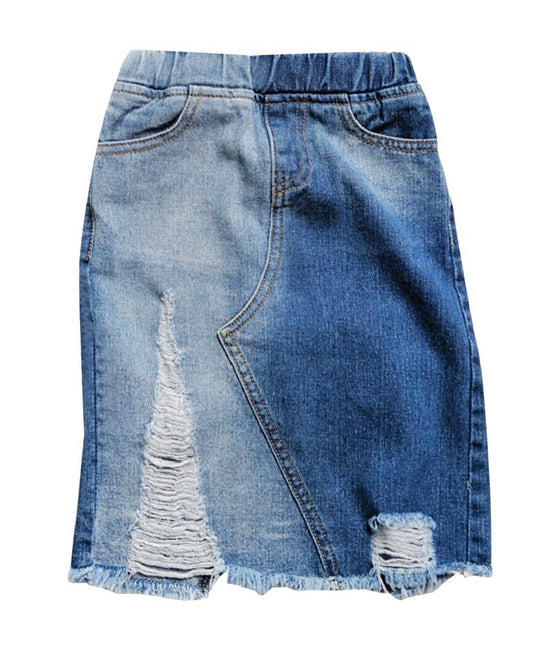 Distressed Fringe Denim Skirt