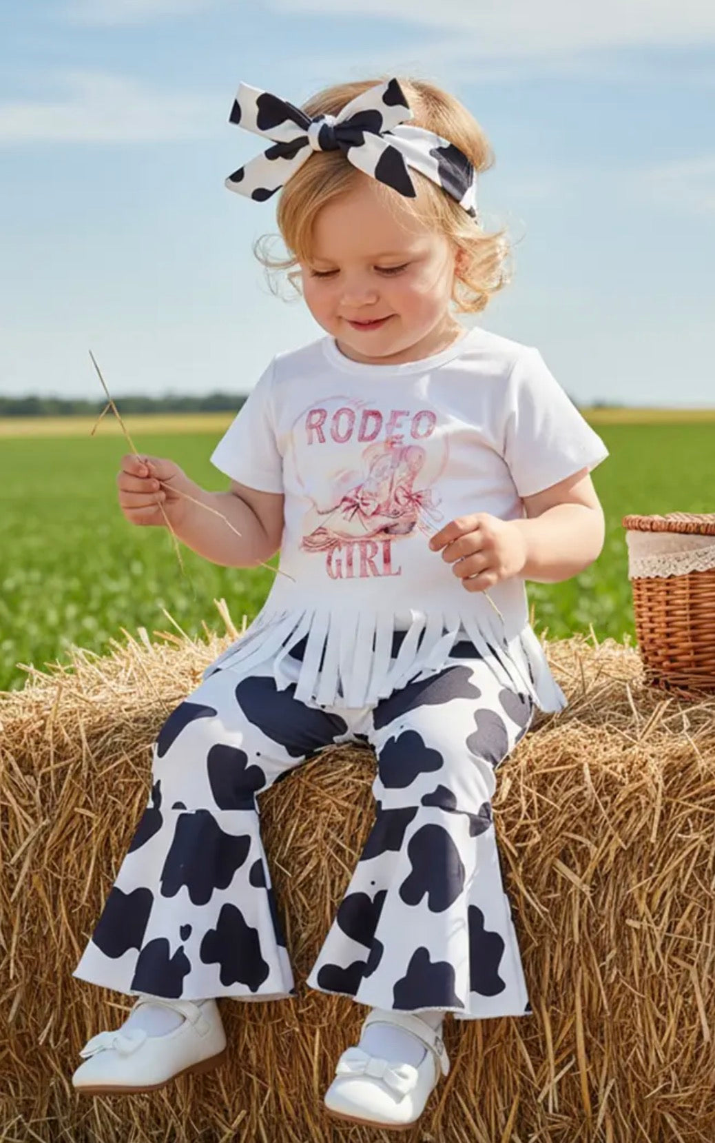 3PC Cow Print Flare Leg Set