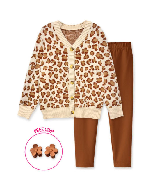 Cardigan Leopard Legging Set