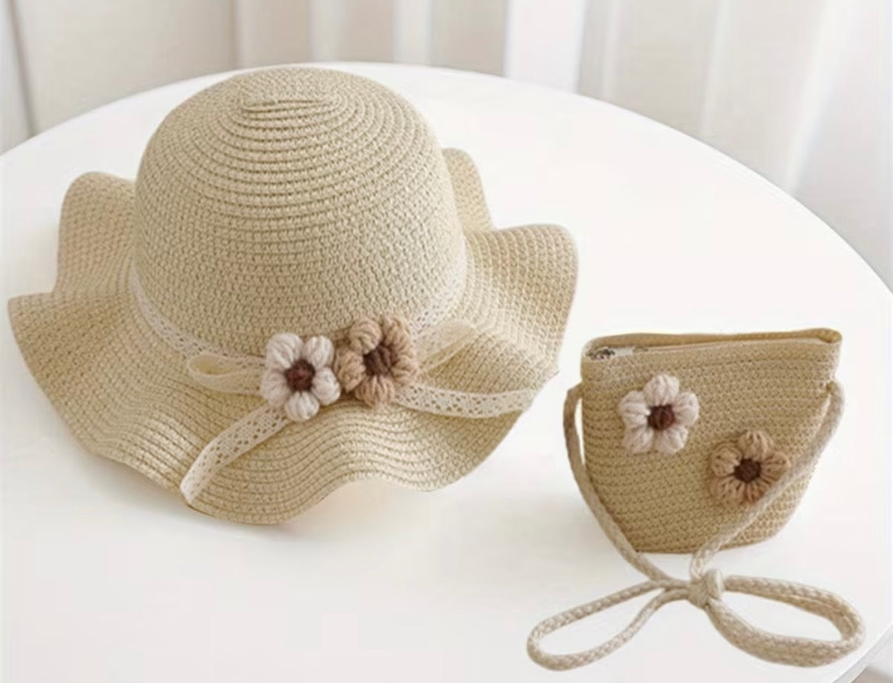Tan Hat with Crossbody Purse
