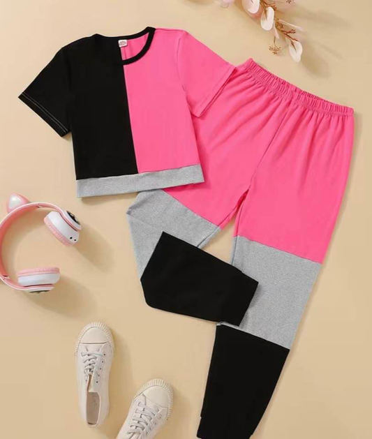 Pink,Black,and gray Shirt and pants set